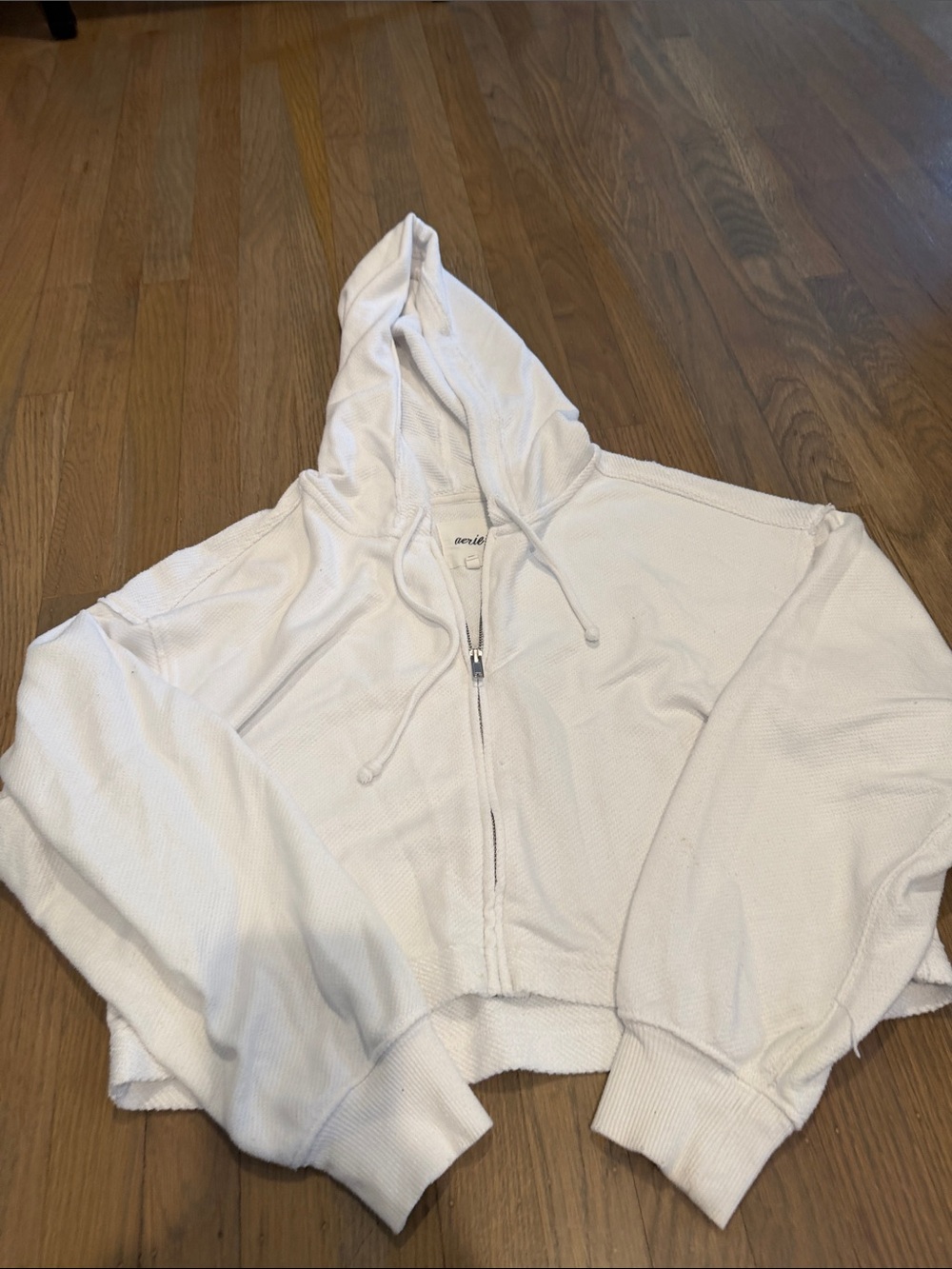 aerie White Cropped Zip Hoodie
